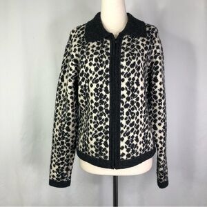 VINTAGE Casual Corner fair isle zip front cardigan wool grey ivory M